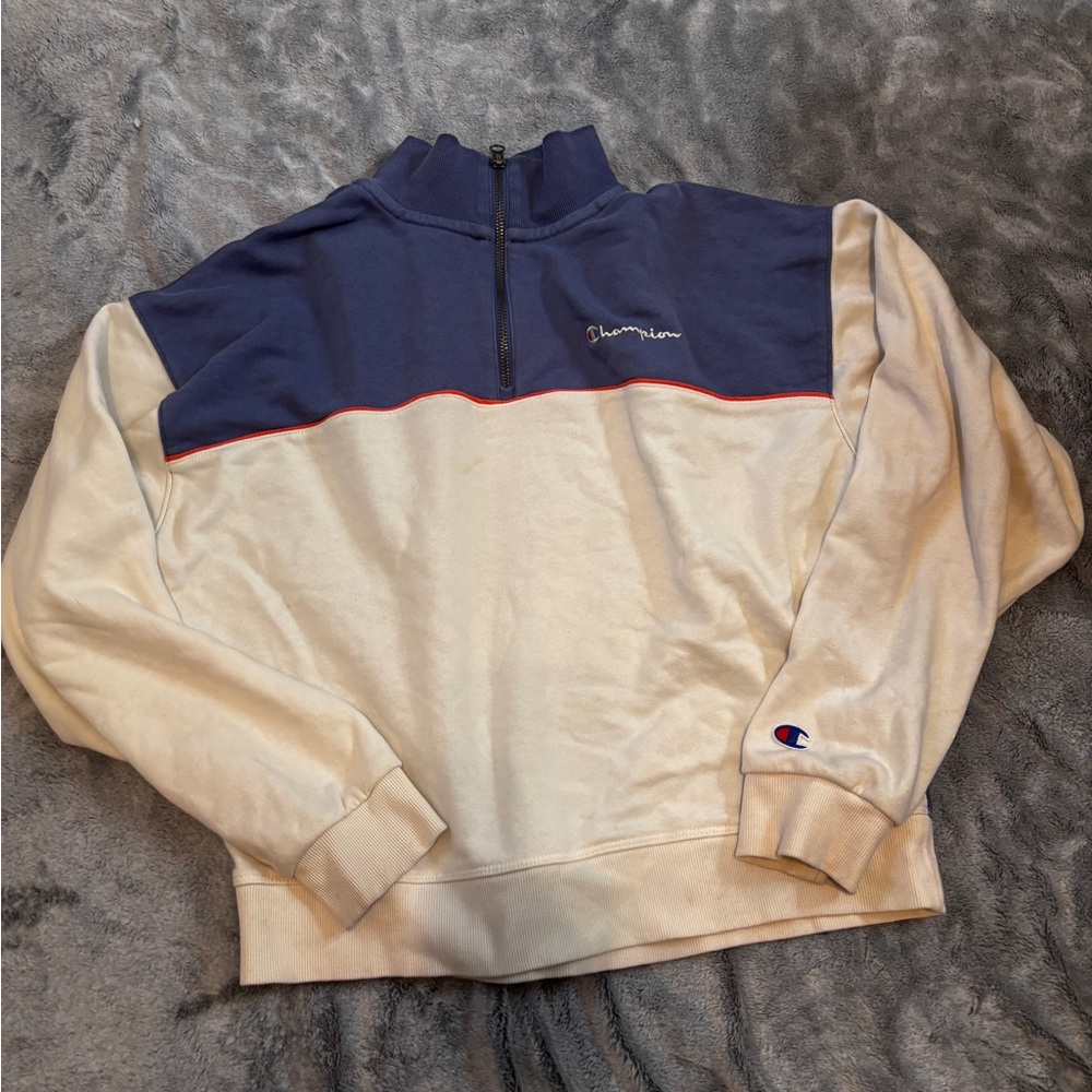 Champion Navy and Cream Half-Zip Sweatshirt